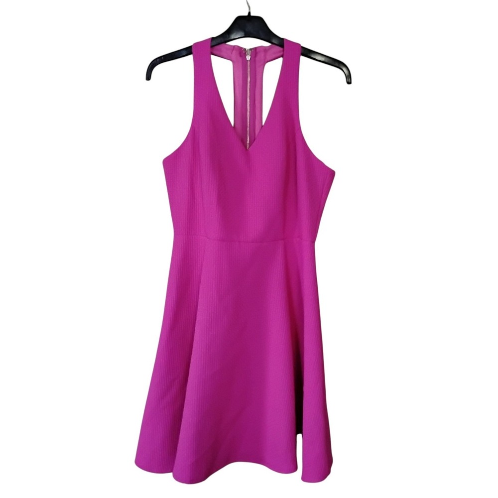She + Sky Magenta Pink Textured T-Back Fit and Flare Skater Dress Large